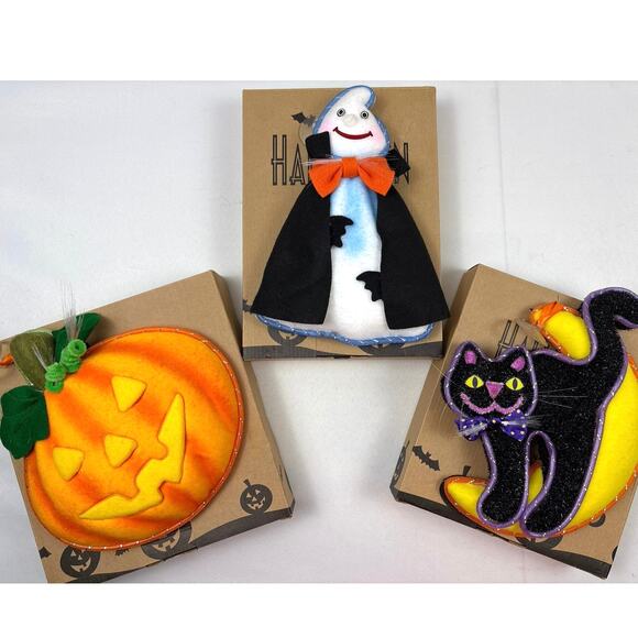 von Halloween Fiber Optic Pumpkin Ghost Cat w/ Boxes Vintage Halloween Decor - Picture 1 of 10